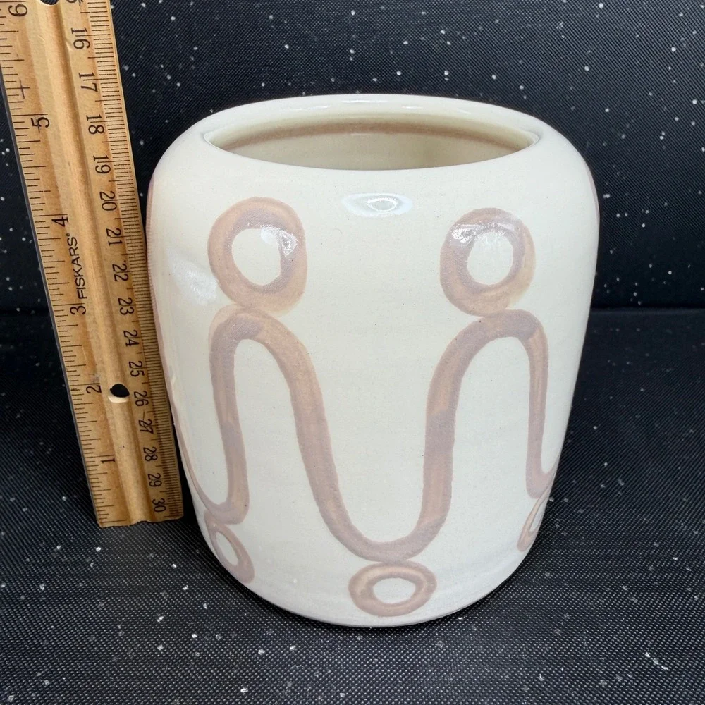 THEMIS Z Handmade in Greece Ceramic Vase Cream Mauve Geometric Wave Vessel